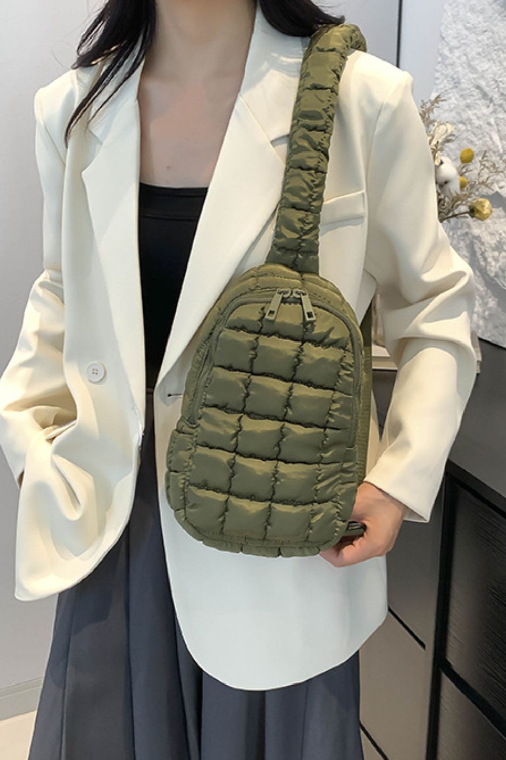 Quilted Nylon Crossbody  Bag