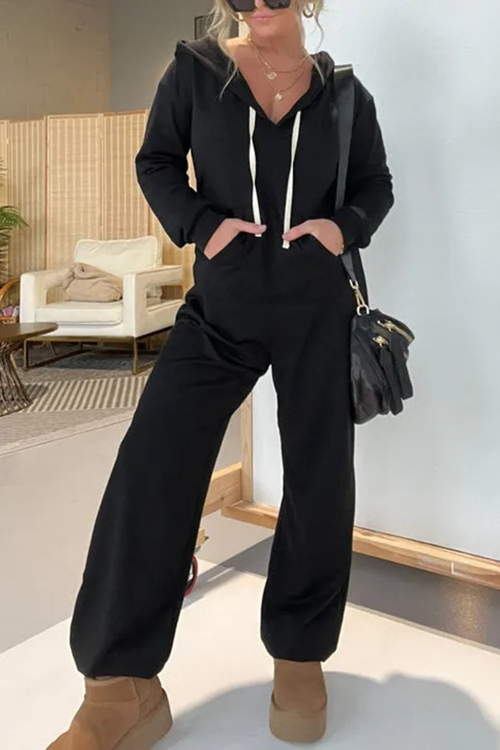 Full Size Drawstring Long Sleeve Jumpsuit