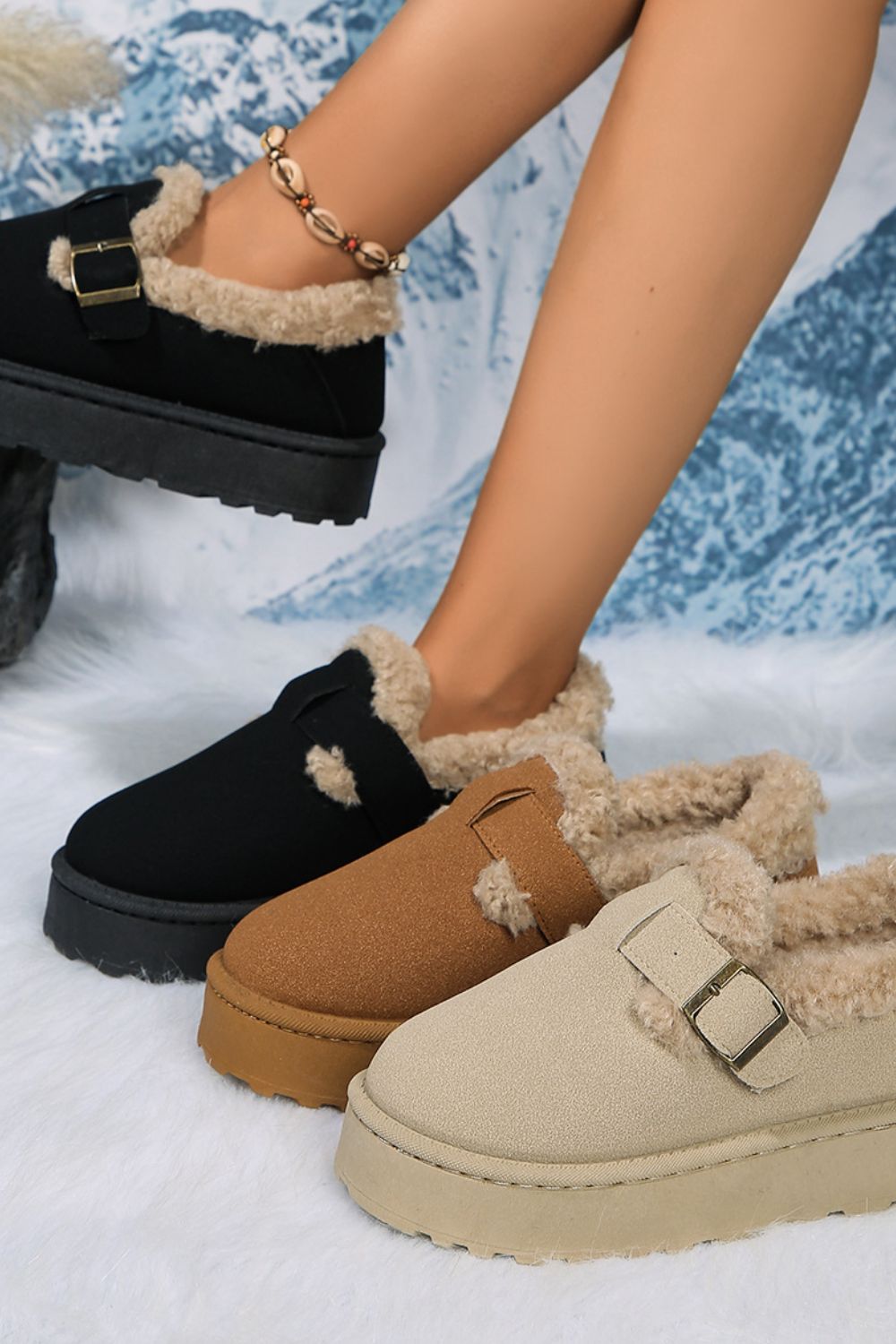 Round Toe Platform Fuzzy Boots