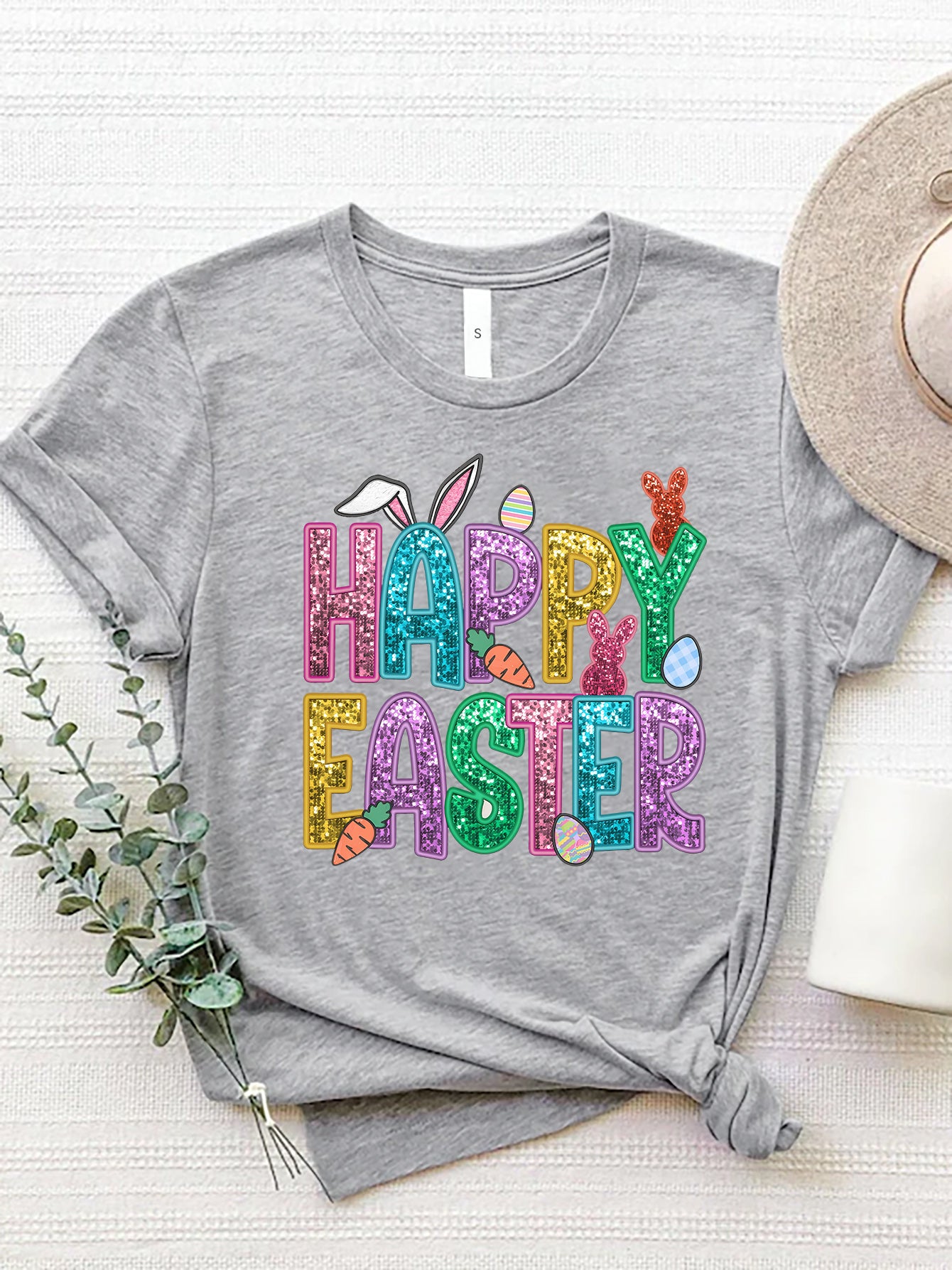 HAPPY EASTER Round Neck Short Sleeve T-Shirt