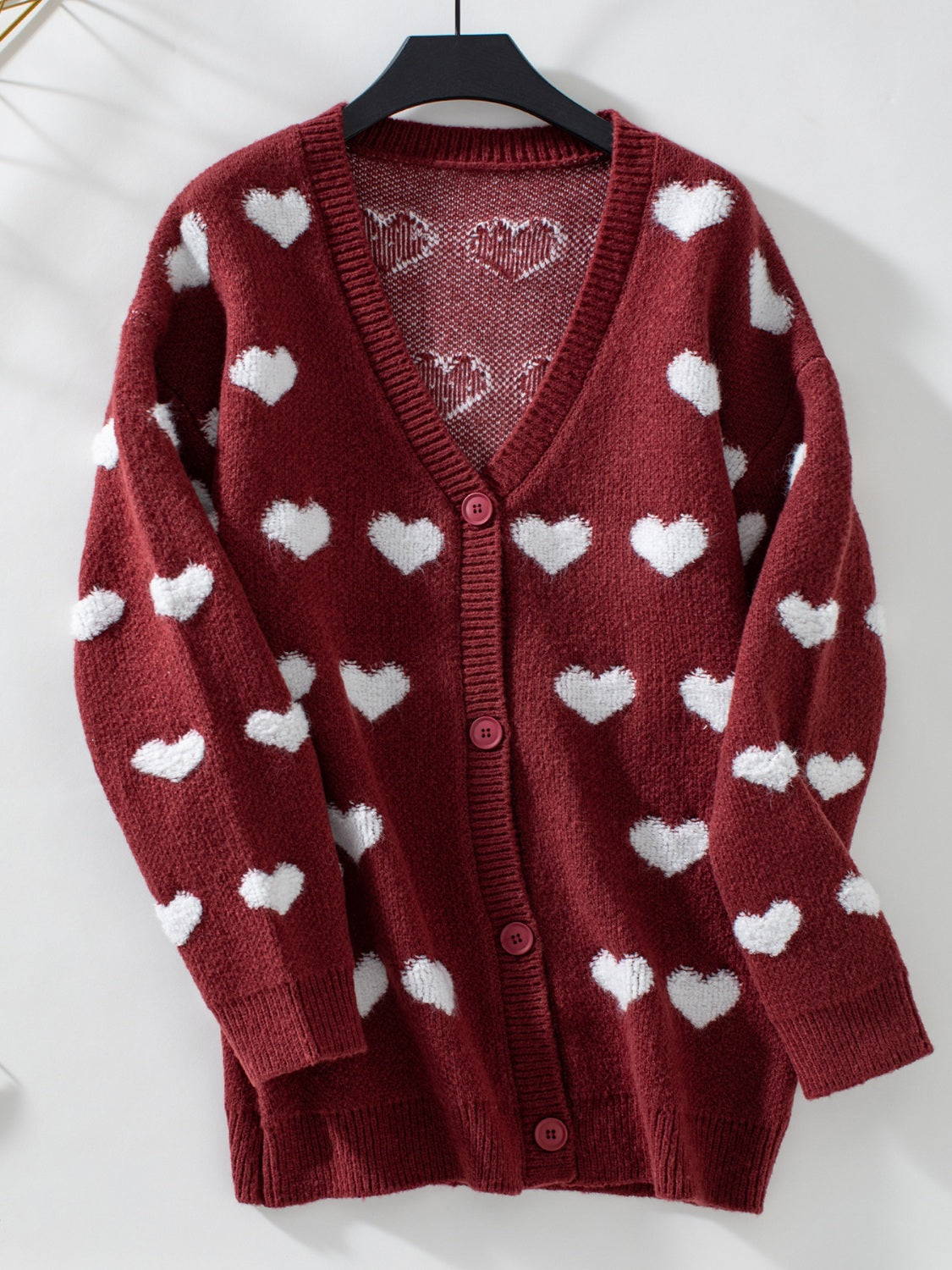 Heart V-Neck Button Up Long Sleeve Cardigan