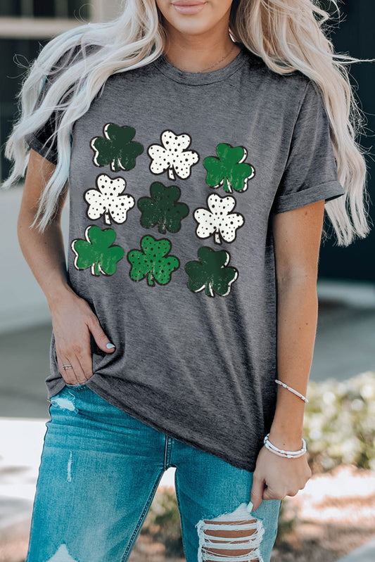 Lucky Clover Round Neck Short Sleeve T-Shirt