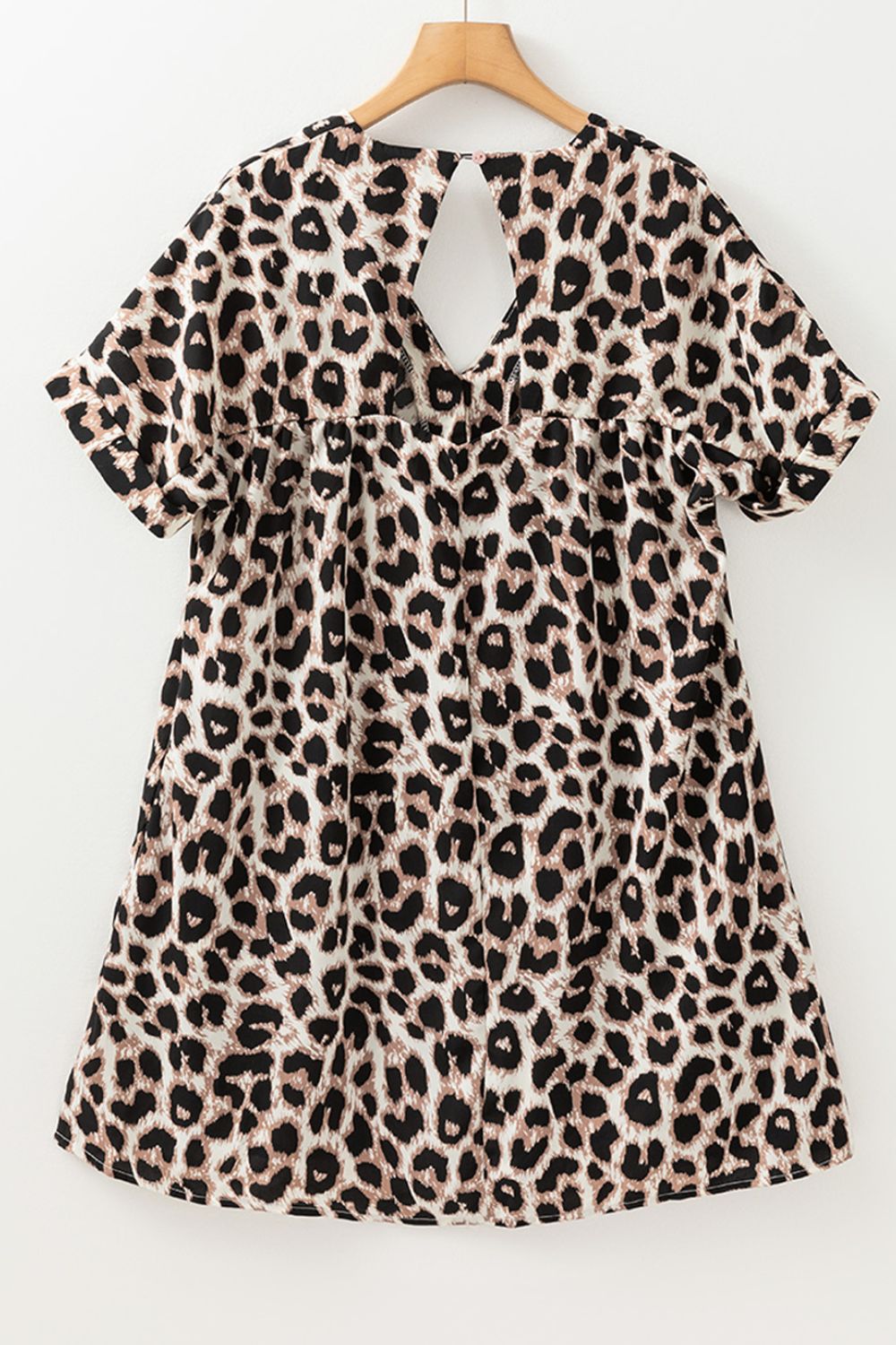 Cutout Back Leopard V-Neck Short Sleeve Mini Dress