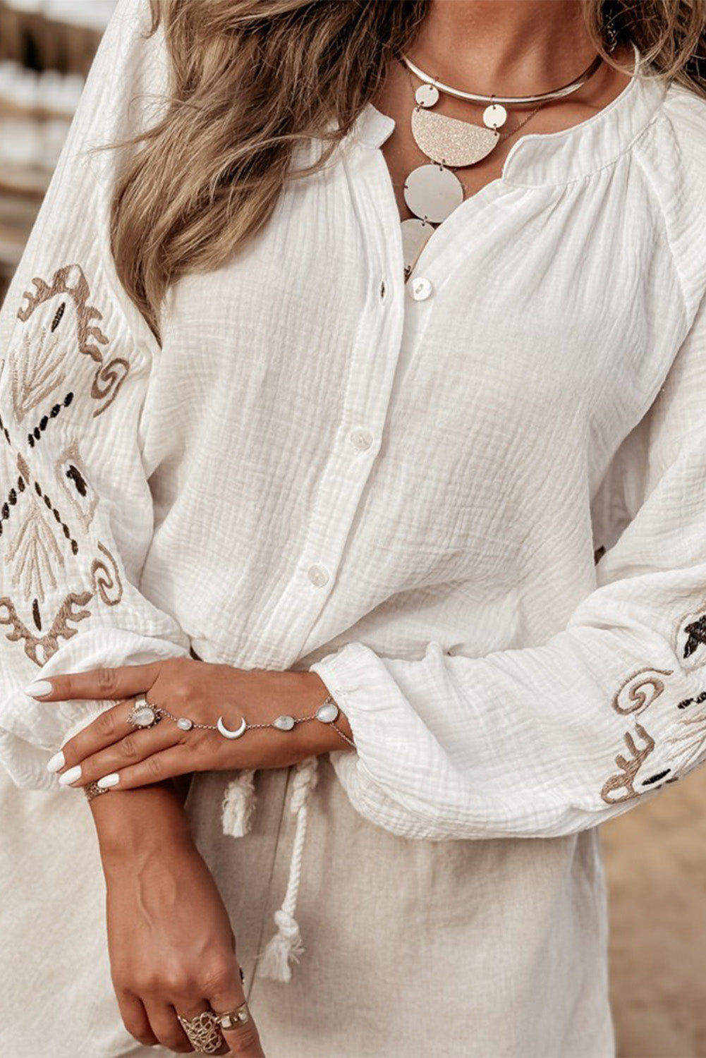 Embroidered Button Down Long Sleeve Shirt