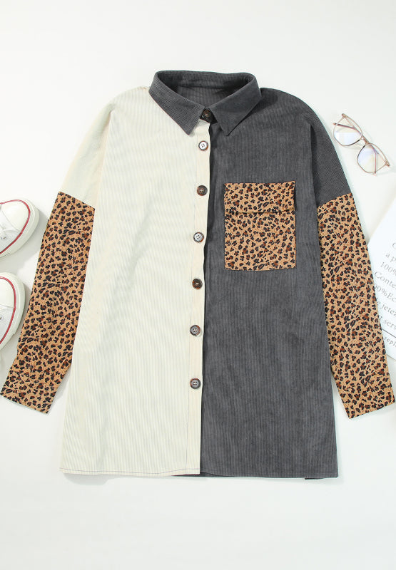 Leopard Button Up Drop Shoulder Jacket