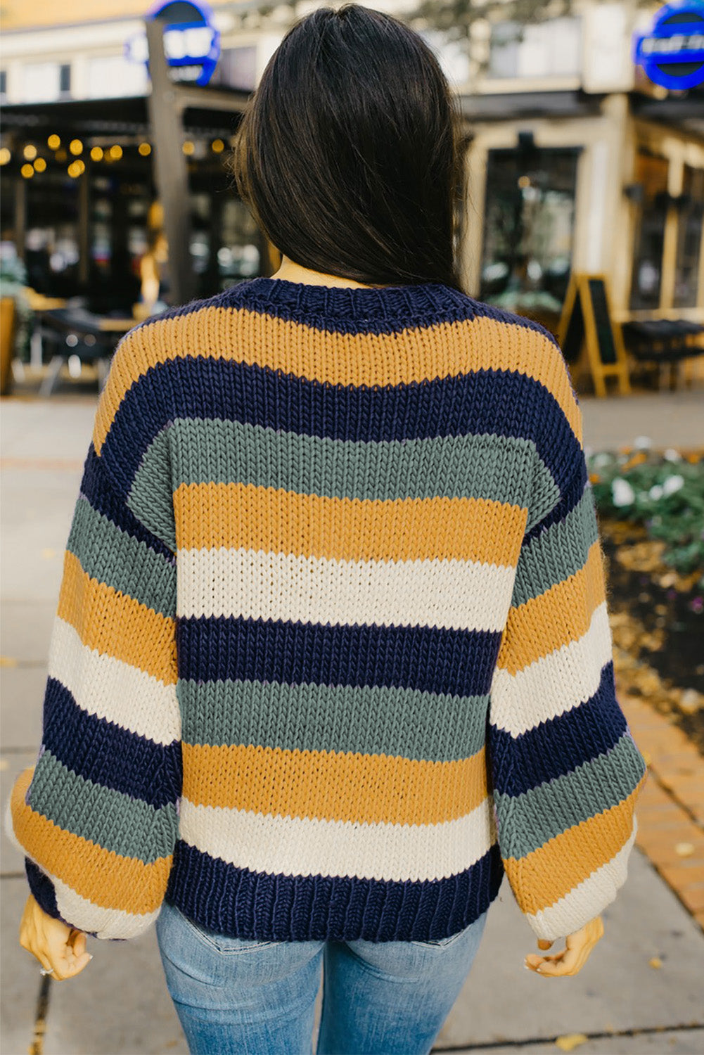 Color Block Round Neck Dropped Shoulder Sweater