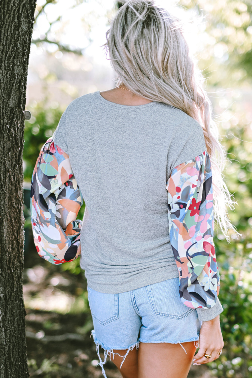 Printed V-Neck Long Sleeve Blouse