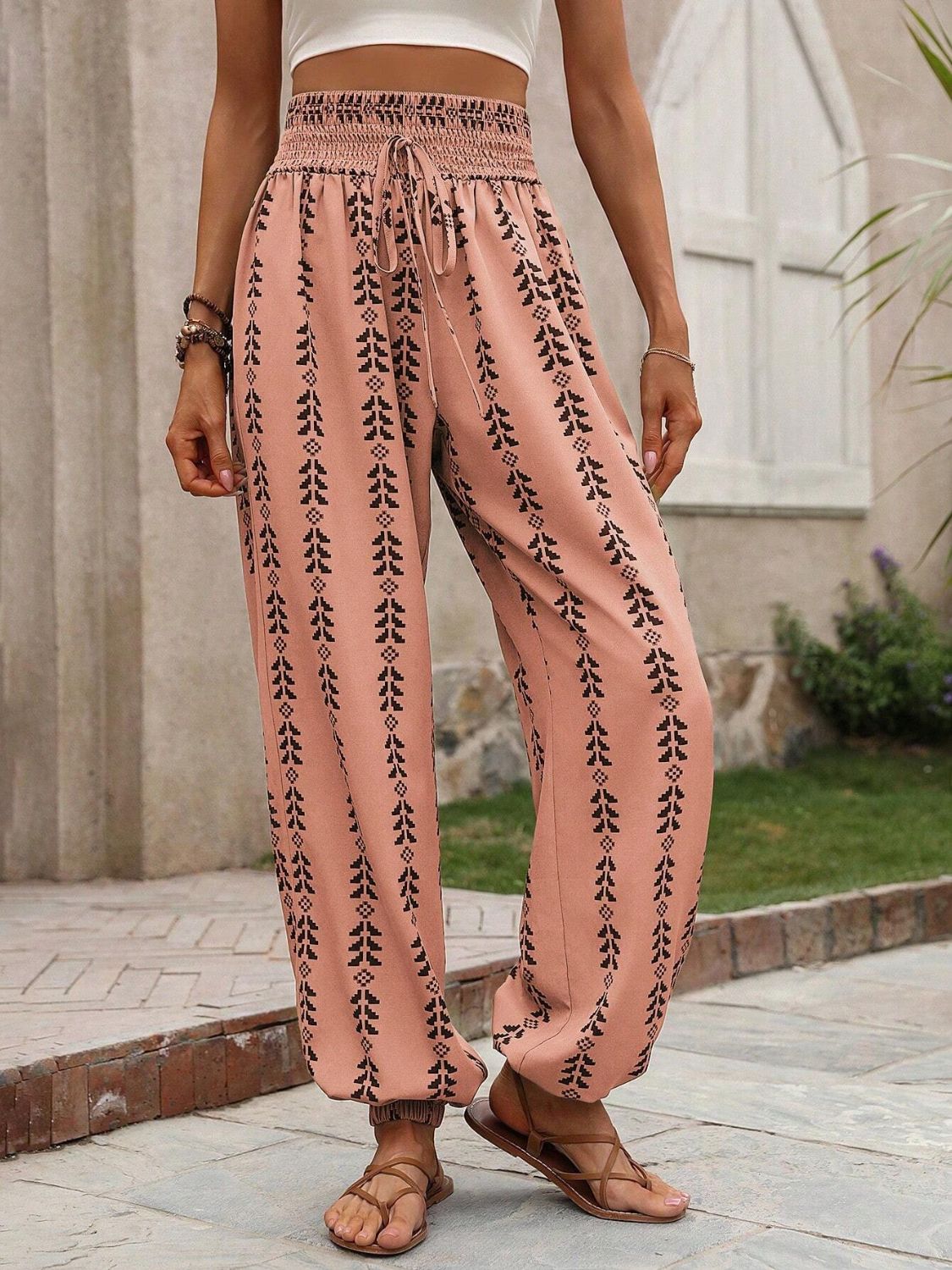 Tied Printed High Waist Pants